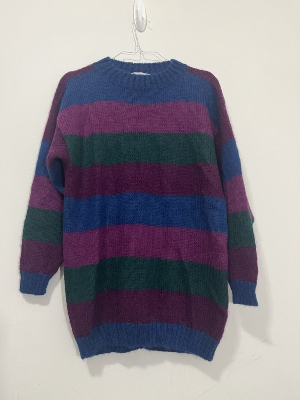 Vtg 90s Christopher & Banks Mohair Blend Striped Colorblock Sweater Tunic M Cozy